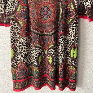 London Times Fitted Cheetah and Bright Pattered Dress Women's Size 4